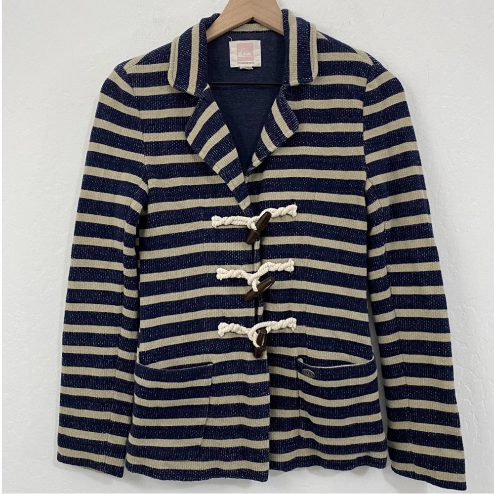Quiksilver Women’s S Navy Beige Striped Knit Nautical Blazer Cotton